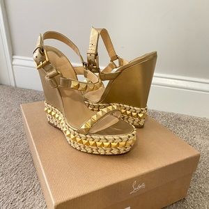 Christian Louboutin Gold Studded Wedge Sandals